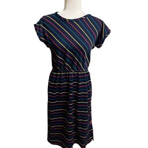 Vintage Navy Dress with Rainbow Stripes